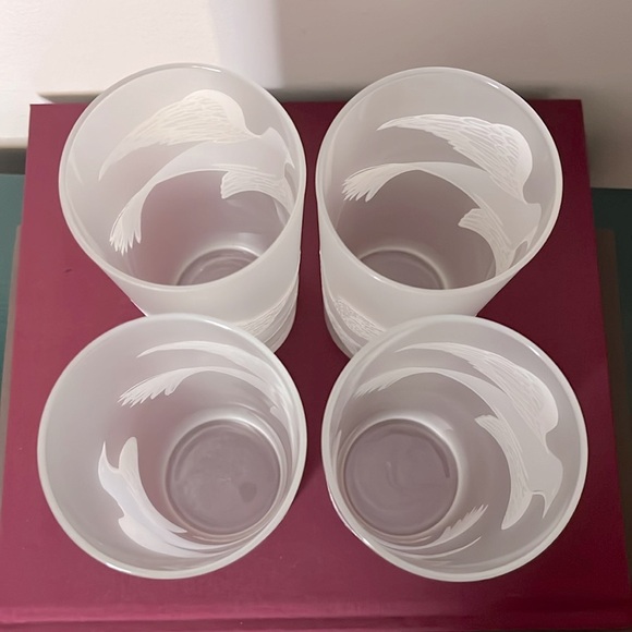 Vintage NOS Georges Briard Etched Frosted Dove Bird Glass Tumblers Set of 4 - Picture 7 of 9